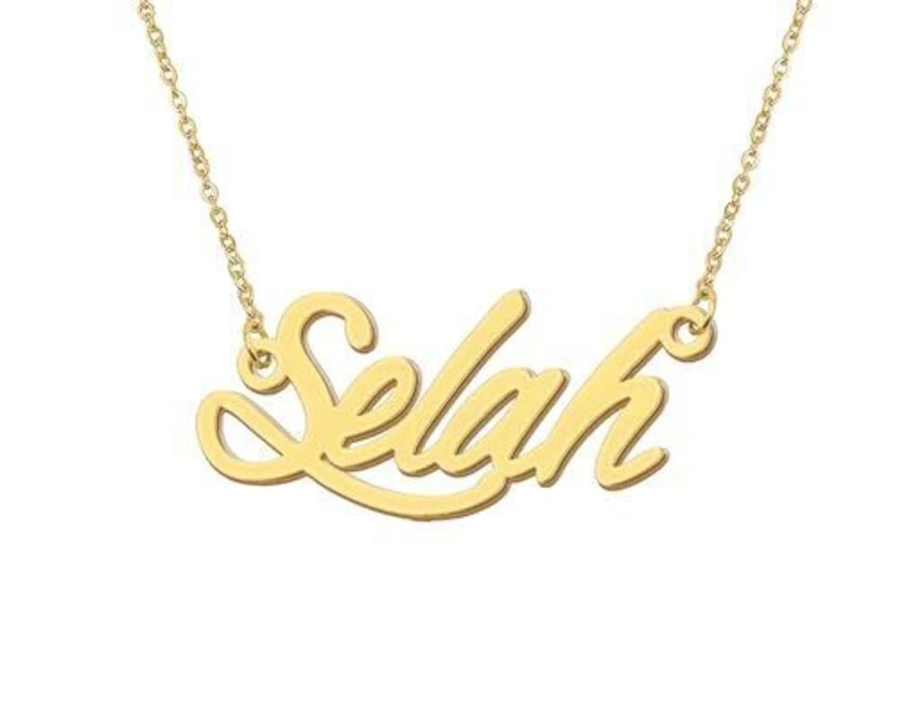 6080 Selah Pendant Name Necklace 18k Gold Plated Stainless Steel Nameplate